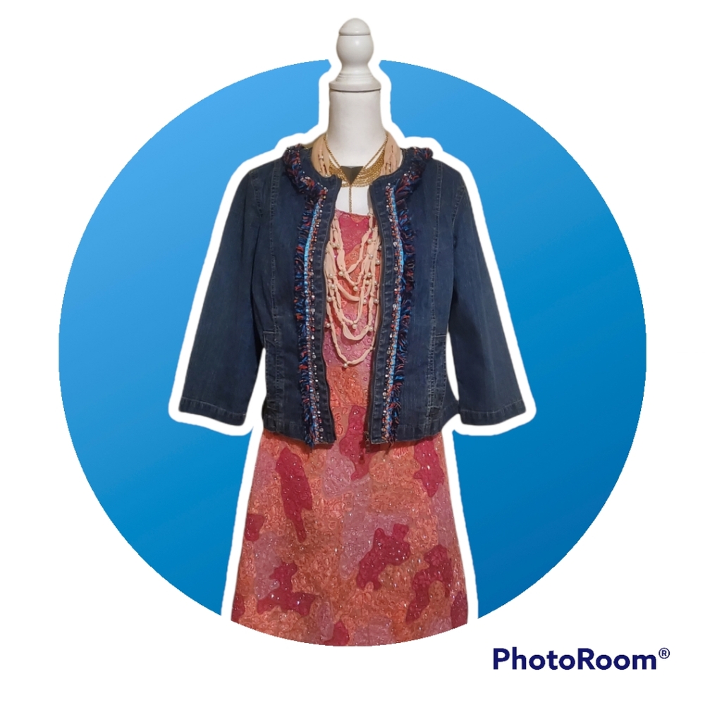 Ruby Rd Denim Jacket, Unique With Multi-Colored F… - image 1